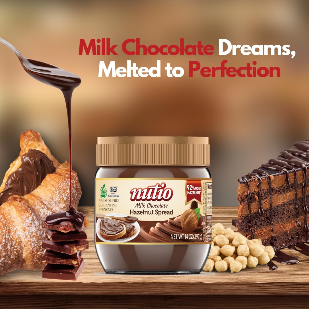 Nutio Milk Chocolate Hazelnut Spread - 14oz (Pack of 32)
