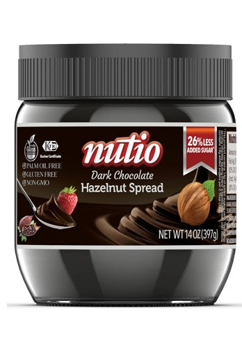Nutio Dark Chocolate Hazelnut Spread - 14oz (Pack of 32)