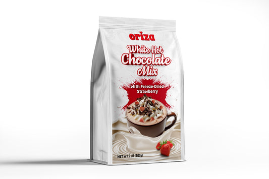 ORIZA White Hot Chocolate Mix with Freeze-Dried Strawberry 2 LB